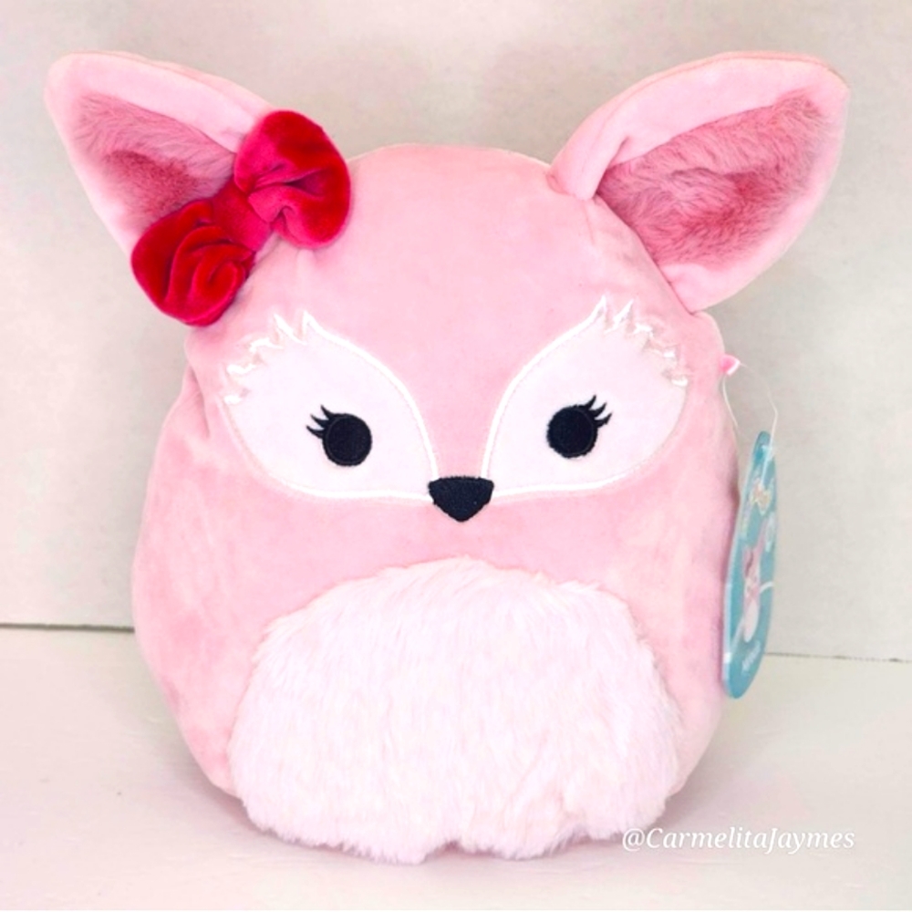 MIRACLE 🦊 8" FTM Pink Fennec Fox w Maroon Bow & Furry Belly Squishmallow NWT